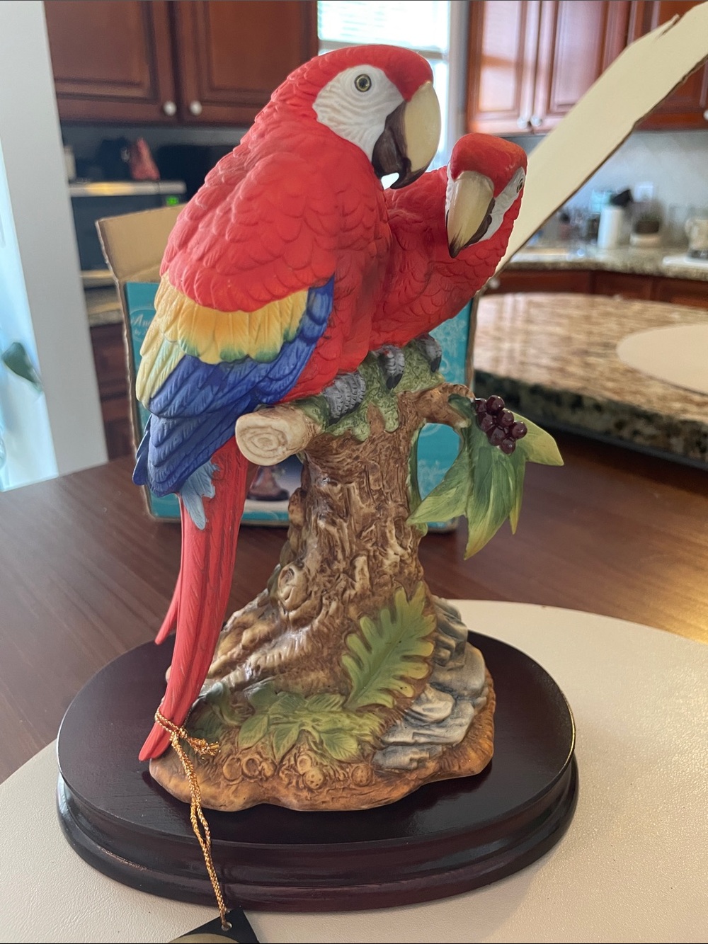 Andrea By Sadek Red Parrot Pair Figurine with Blue and Yellow Accents